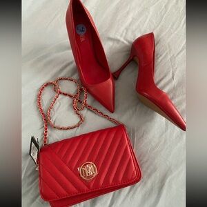 2 pc Red Crossbody Bag with Gold Chain & Zara High Heels 👠
